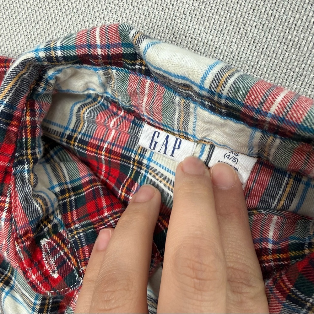 Baby Gap Red Green Plaid Flannel Shirtdress Holiday Christmas Size XS 4/5 - Picture 3 of 4